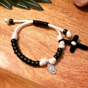 NEW! Rosary Bracelet HANDMADE Black on White